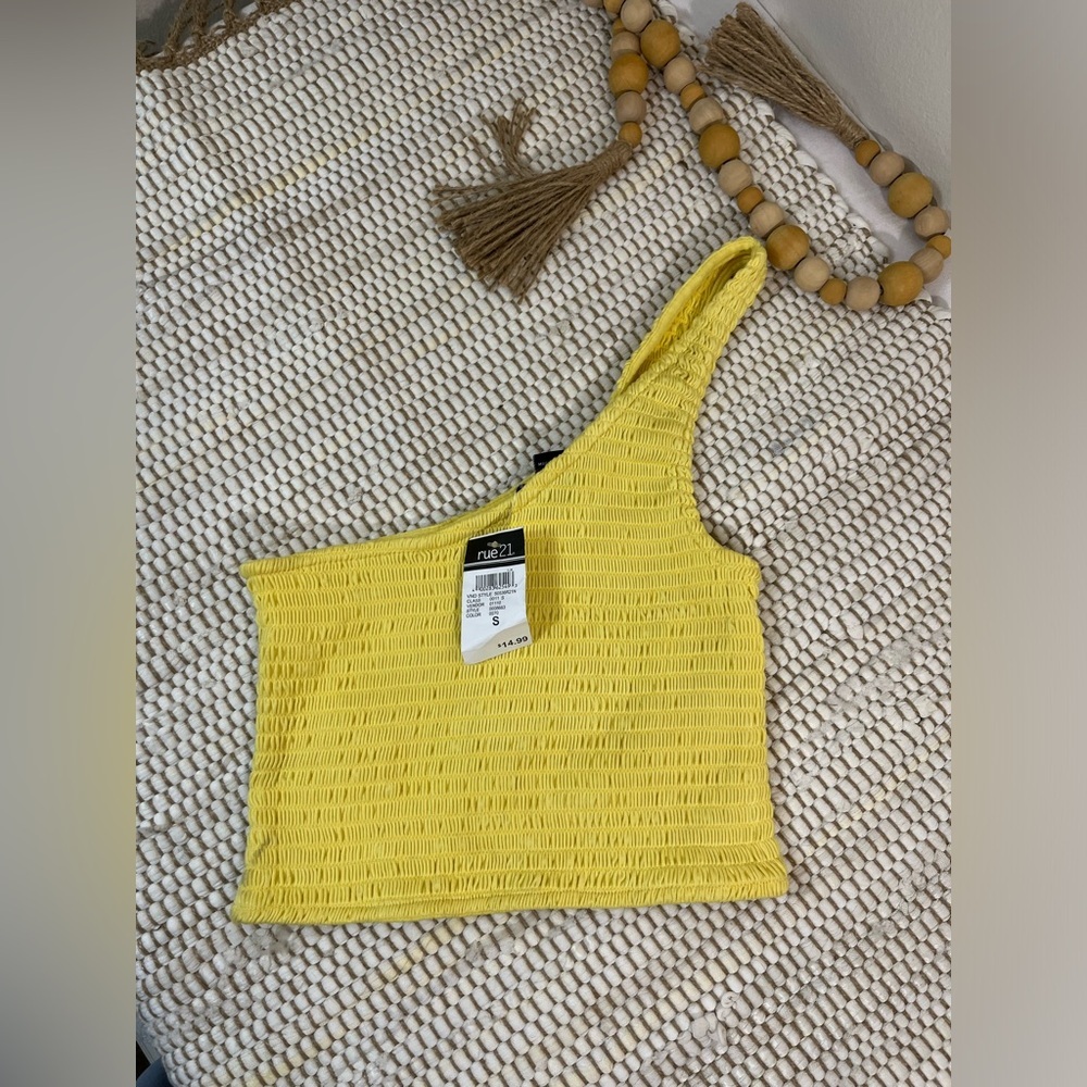 Rue 21 yellow one shoulder crop top